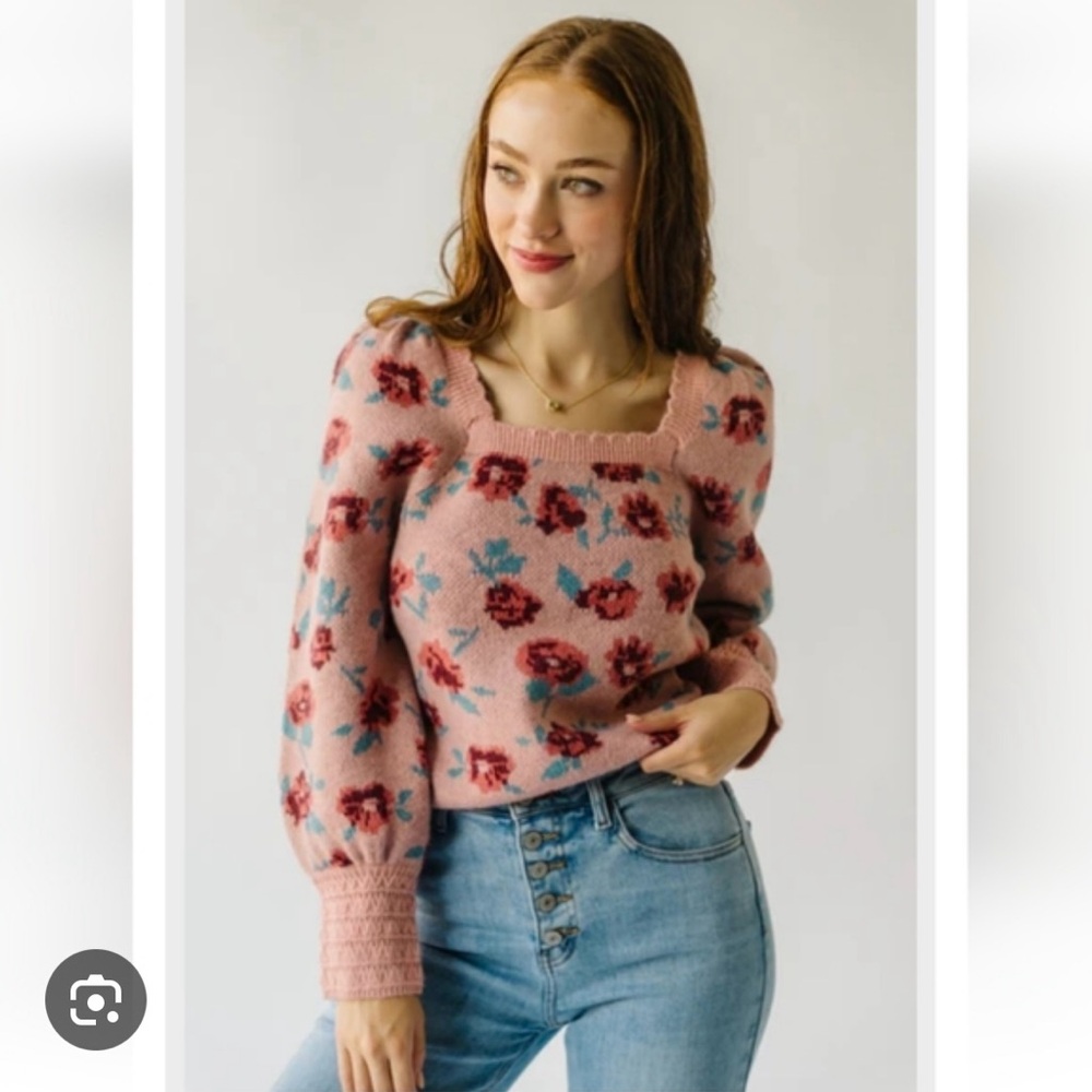 Piper & Scoot- Size L, Elnora Square Neck Sweater, Blush Pink